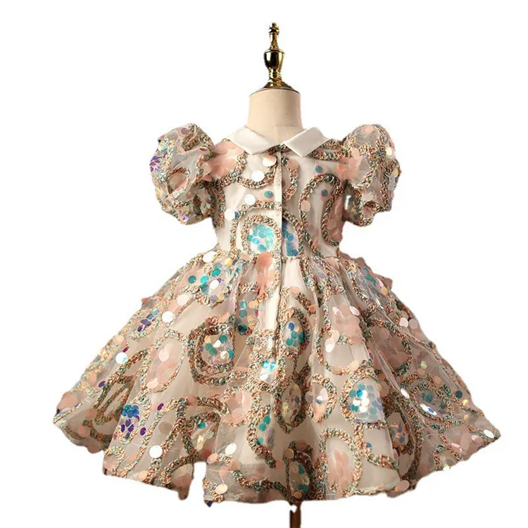 High quality One year old princess skirt 2023 new spring children's sequin catwalk host piano costume