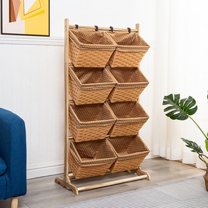 NFS Organisateur multicouche en bois massif pour la maison, les collations, les jouets, étagère de rangement au sol en rotin pour la maison - Product Image 1