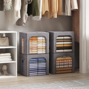 Clothes Storage <b>Bins</b> <b>with</b> Metal Frame, Stackable Storage Box, Foldable Clothing Storage <b>Bins</b> <b>with</b> <b>Lids</b>, <b>with</b> Clear Window - Product Image 4