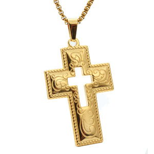 Collier avec pendentif croix, mode, alliage de zinc doré, bijoux unisexes, cadeau, origine Guangzhou - Product Image 1