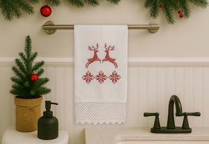 Christmas Reindeer Linen Guest <b>Towel</b>, Festive Holiday <b>Hand</b> <b>Towel</b>, Absorbent Linen Cotton <b>Kitchen</b> Bathroom Decor - Product Image 2