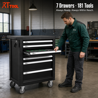 RTTOOL Armoire à outils mobile 181 pièces avec kit d'outils complet, tiroirs métalliques pour atelier et réparation