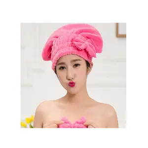 NC0356 Fast Dry Hair Towel Cap Hot Bath Towel Wrap Magic Twist Hat Bowknot Solid Quick Dry Caps For Women Spa Bath Towels