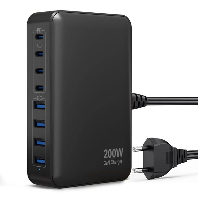 Travel Accessories Luxury Multi Port 8-Port Station Hub PD65W for Laptop Charger Adapter Charger 200W GaN USB C Charger Custom