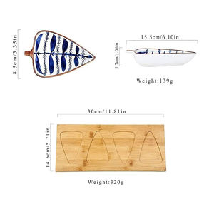 Hot Sales Hand Painted Leaf Shaped Snacks Appetizer Fruit <strong>Candy</strong> Nuts Cheese Dips Dish Ceramic Platter Set of 4 With Wooden <strong>Tray</strong> - Product Image 6