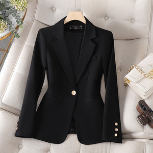 Women's Brown Long Sleeve Blazer Slim Fit Anti Wrinkle Solid Color Polyester Suit Jacket For Autumn 2023 - Product Image 2