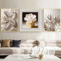 Tableaux décoratifs muraux modernes en feuilles d'argent, affiches et tableaux suspendus en cuir texturé 3D pour salon