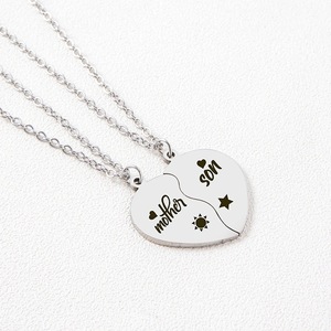 Juego <span class=keywords><strong>de</strong></span> 2 Collares <span class=keywords><strong>de</strong></span> Acero Inoxidable con Colgante <span class=keywords><strong>de</strong></span> Sol y Luna, Corazón y Rompecabezas, Regalo <span class=keywords><strong>de</strong></span> Joyería para Mamá, Hija o Hijo - Product Image 6