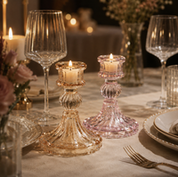 Vintage Glas-Kerzenhalter Transparent Rosa Bernstein Gerippter Kerzenständer für Hochzeitstisch-Dekoration