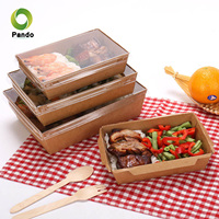 Fabricant de boîtes à emporter en papier kraft écologique avec couvercle transparent, produit des boîtes portables pour pique-nique, à emporter pour les sushis, les desserts, les gâteaux, les cadeaux