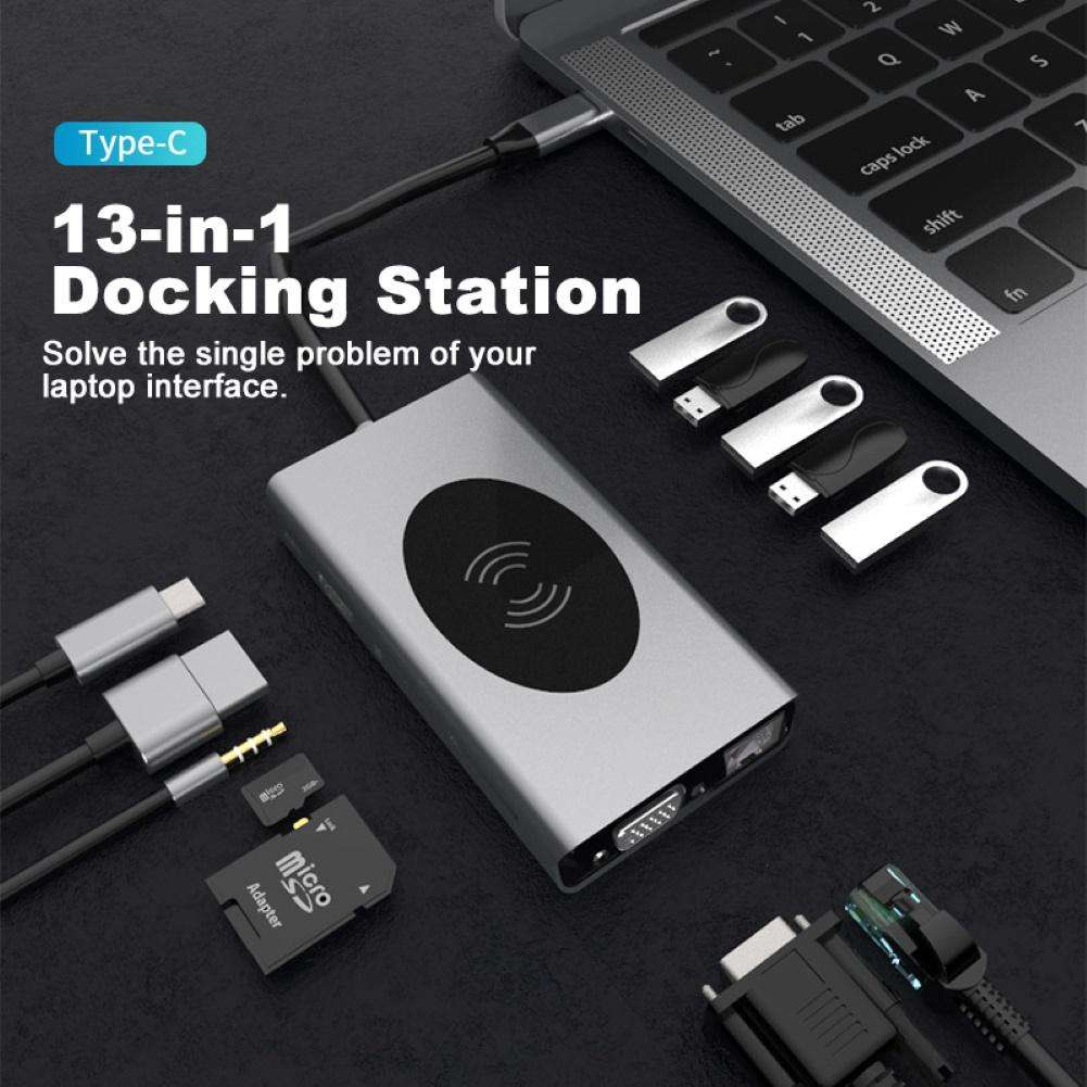 13 Ports Hub Usb C Wireless Charger Vga Pd Rj45 Hdtv Card Reader Type C Hub With Wireless Charge Usb C Hub 13 In 1 - Buy Usb C Hub With Wireless Charger 1000mbps Gigabyte Network Usb Hub C 100 Watt Type C Usb Hub 13 In 1 All Function Usb Hub With Wireless Charger Speed 100w Pd 4k Hdtv Usb Hub Type C type C Hub With Wireless Charger 1000mbps Gigabyte Rj45 Lan Adapter Usb Hub Multi Port For Ios / C Type