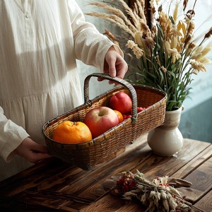Panier à fruits rectangulaire en bambou tressé, fait main, pour la décoration de la cuisine - Product Image 4