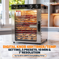 Déshydrateur alimentaire électrique 15 plateaux 1100W, double ventilateur, 30-90°C, 5 modes prédéfinis, minuterie 0-48H, en acier inoxydable SUS304, pour fruits et viande séchée, usage commercial