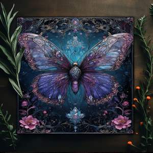 Nappe carrée en polyester à motif floral vintage, papillon et mite, pour table d'<span class=keywords><strong>oracle</strong></span>, noir, en promotion - Product Image 3