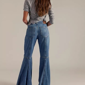 Jean en denim délavé léger, taille haute, coupe droite, respirant, brodé, décontracté, avec motif de dessin animé - Product Image 2