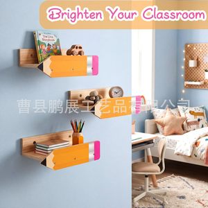 Wooden Pencil Shaped <b>Wall</b> Shelf 3 Tier Floating Book <b>Storage</b> For Kids Room Decor - Product Image 4