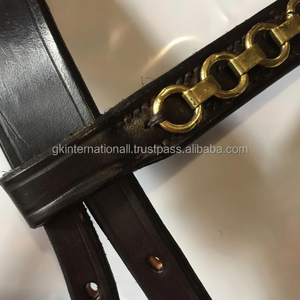 Banda de cejas de caballo de cuero inglés negro de alta calidad, precio al por mayor, superventas, con cadena de latón cosida a mano en mazorca completa - Product Image 1