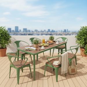 Offre Spéciale – Ensemble <span class=keywords><strong>de</strong></span> <span class=keywords><strong>Table</strong></span> à Manger Extérieure <span class=keywords><strong>de</strong></span> Luxe 6 Places en Métal Toutes Saisons pour Villa, Cour, Terrasse – <span class=keywords><strong>Vert</strong></span> - Product Image 2