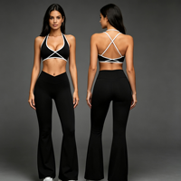 Ensemble de fitness personnalisé pour femmes, pantalon évasé push-up et soutien-gorge dos nu, tenue de sport et yoga, direct usine
