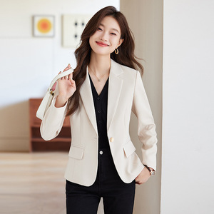 Women's Red Blazer Slim Fit Professional Casual Spring Autumn Solid Color Polyester Anti-Wrinkle Suit Top - Product Image 4