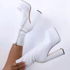 Bottes pour femme à talon compensé, avec fermeture éclair latérale, semelle épaisse, plateforme de luxe, couleur unie - Product Image 3