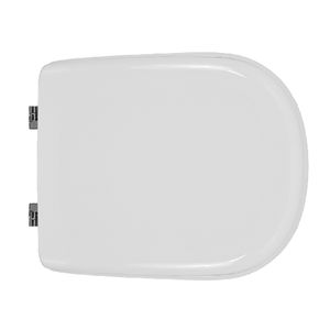 Siège de toilette rond blanc avec charnières extensibles à fermeture lente, design minimaliste en plastique pour salle de bain - Product Image 1