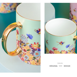 Enamel-painted Floral Relief <b>Bone</b> <b>China</b> <b>Mug</b>, <b>Large</b> Capacity, Suitable for Office Drinking, Breakfast Milk, and Household Use - Product Image 5