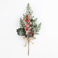 Branche de cône de pin artificielle rouge baie, aiguille de flocon de neige, décorations de Noël, décorations de Noël de l'usine, décorations de Noël