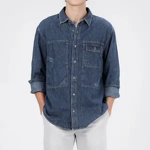 Custom Nieuwe Ontwerp 100% Katoen Denim Mannen Shirts Lange Mouw Winter Jean Shirt