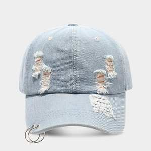 Casquette de baseball rétro hip-hop 6 panneaux pour hommes et femmes avec trou en denim Caractéristique du tissu polyester/coton métal - Product Image 4