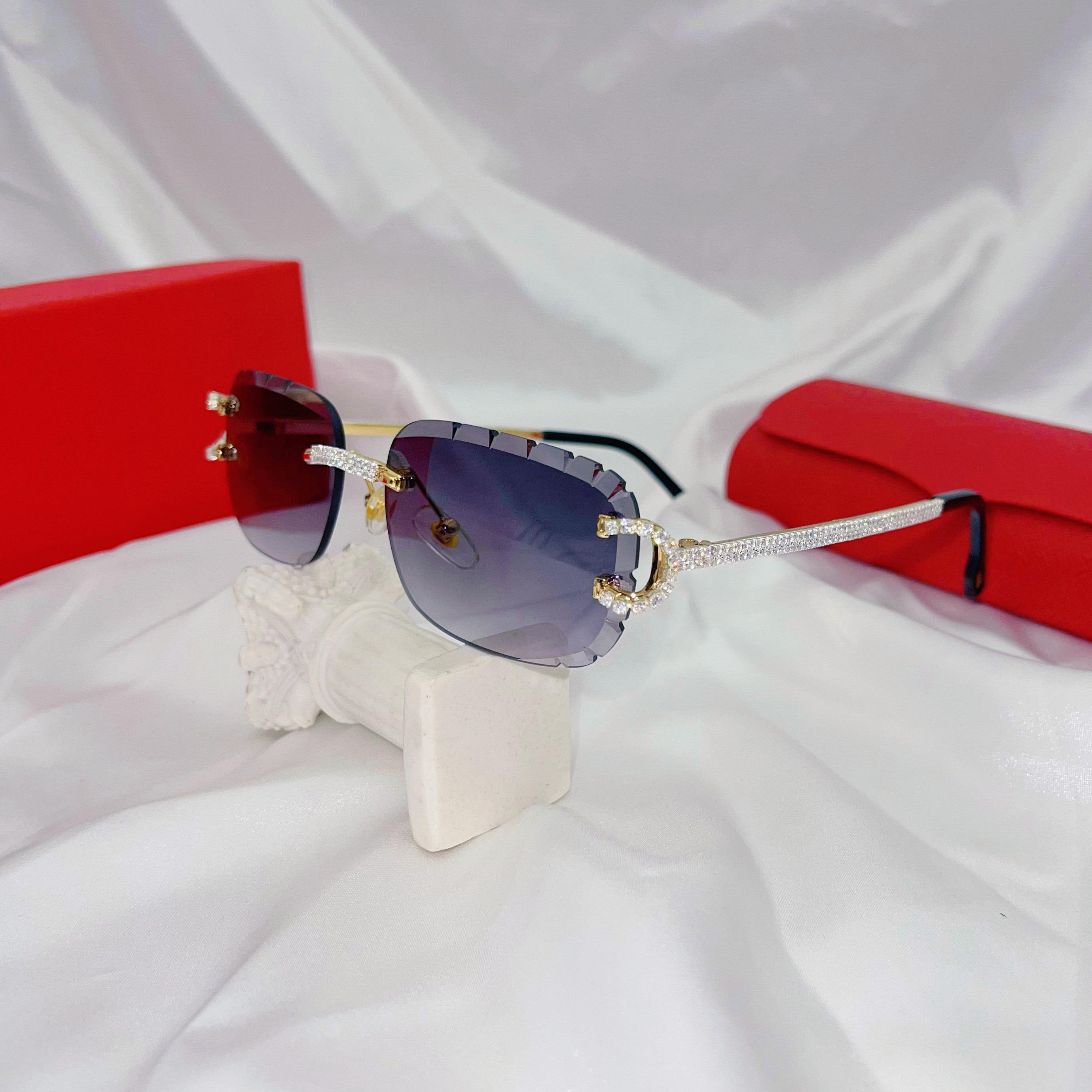 2025 New Cut Lens Sunglasses square Rimless Sunglasses High Quality Unisex Diamonds Shiny Sun Glasses Rhinestones Sunglasses