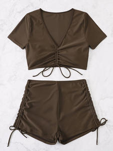 STOCK 6Colors Short Sleeve Top Boy Short Swimwear Draw String Details Sexi <strong>Lady</strong> <strong>Swimsuit</strong> XS-2XL - Product Image 4