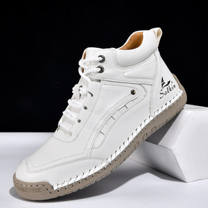 Botas de Tobillo Altas Cosidas a Mano en Cuero Genuino Azul, Zapatos Casuales de Senderismo Antideslizantes y Resistentes al Desgaste - Product Image 2