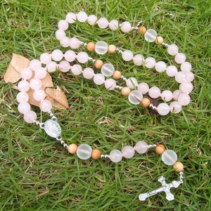 Lot <span class=keywords><strong>de</strong></span> colliers chapelet en quartz rose naturel noués à la main, perles <span class=keywords><strong>de</strong></span> <span class=keywords><strong>prière</strong></span> religieuses, cadeau unisexe pour les détaillants - Product Image 1