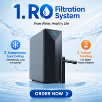 Distributeur d'eau intelligent à écran tactile RO, eau chaude et froide, compresseur, filtre UV, moniteur TDS 600G