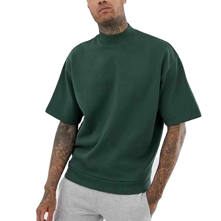 Luxury Shirt Men Oversize T-Shirt Cotton Army Green Turtle Neck Dropped Shoulder Sleeves Custom Stylish Tee For Men