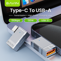 BAVIN grosir OTG69 120W 10Gbps USB 3.1 paduan Aluminium Adapter Converter Usb Female ke Tipe c kabel Male Otg