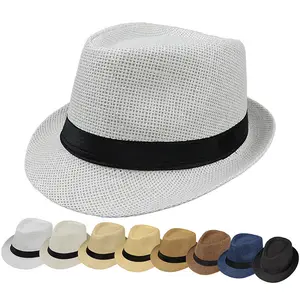 Fashion Womens Mens Cowgirl Cowboy Fedora HatsRolled Hollow Jazz Hats Summer Beach Sun Straw Panama Hat With Black Band