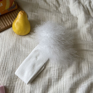 아기 소녀용 퍼리 페더 트림 니하이 삭스 유니폼 프레피 스타일 솔리드 컬러 부츠 스타킹 레그 워머 - Product Image 5