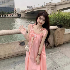 French Style Beach Maxi Dress Halter Loose Waist Solid Color Breathable Swim Cover Up Summer Vacation Outfit - Product Image 4