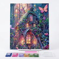 Peinture Diamant 5D Personnalisée Forêt Féerique Maison Papillon Cabane Fantastique Kit d'Art DIY Complet pour Adultes Débutants Cadeau