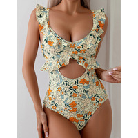Nouveau maillot de bain une pièce push-up imprimé floral de créateur pour femme, respirant, séchage rapide, à volants, idéal pour la plage