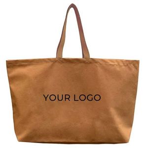 <b>Printed</b> Logo Letter Design Custom <b>Large</b> Canvas Tote Bag With Pocket and Zipper - Product Image 1