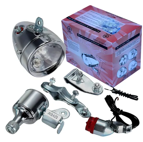12V 6W Bicycle Motorized Bike Friction Generator Dynamo Headlight Tail Light Kit Fits Racing Touring Bikes Tricycles