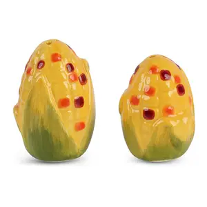 Novelty Ceramic Vegetable Themed Indian Corn Salt and Pepper Shakers Set for kitchen counter top or dinette Table DECOR