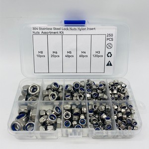 Kit d'écrous à vis sans tête en acier inoxydable et nylon, M3 M4 M5 M6 M8, 250 pièces, taille métrique DIN934, attaches - Product Image 1