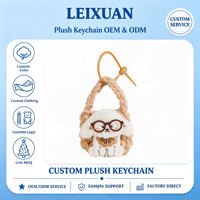 Mini sac de rangement au crochet fait main, porte-clés, pochette tricotée kaki, broderie chien blanc, ornement lunettes marron, mignon pour sac à dos et sac à main