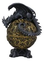 Statue de boîte à bijoux en forme de dragon s'assoissant sur un œuf avec des pattes à griffes
