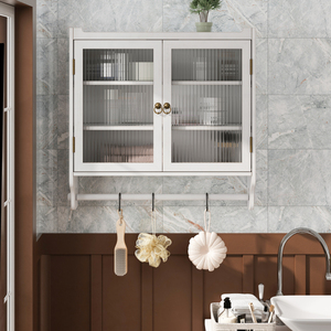 Armario de pared con puerta de vidrio, estilo vintage, de doble puerta, 24.8 pulgadas, almacenamiento de tres niveles con toallero para baño, cocina, comedor - Product Image 1
