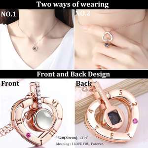 Collar con Proyección de Te Amo en 100 Idiomas con Números Romanos y Cadena de Eslabones de Cobre en Forma de Corazón, Éxito de Ventas Transfronterizo para San Valentín - Product Image 4